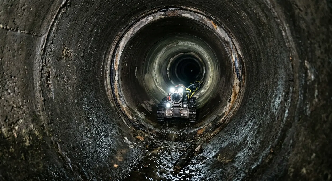 Robotic sewer camera inspecting pipe interior for Sewer Line Cleaning in Skaneateles